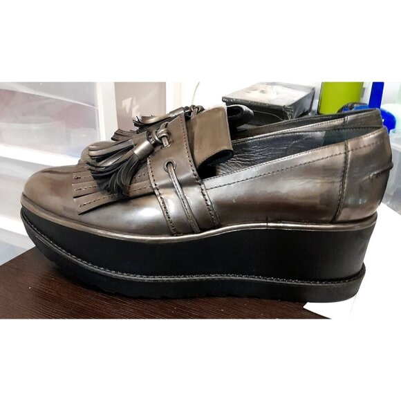 Stuart Weitzman Size 9.5M Y2K Platform Chunky Metallic Gold Loafer Shoes - Picture 4 of 11